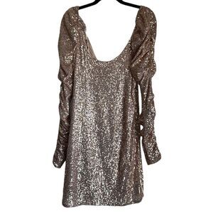 NWT NEW Chelsea and Violet dress GOLD SEQUINS lined size s long puff sleeves